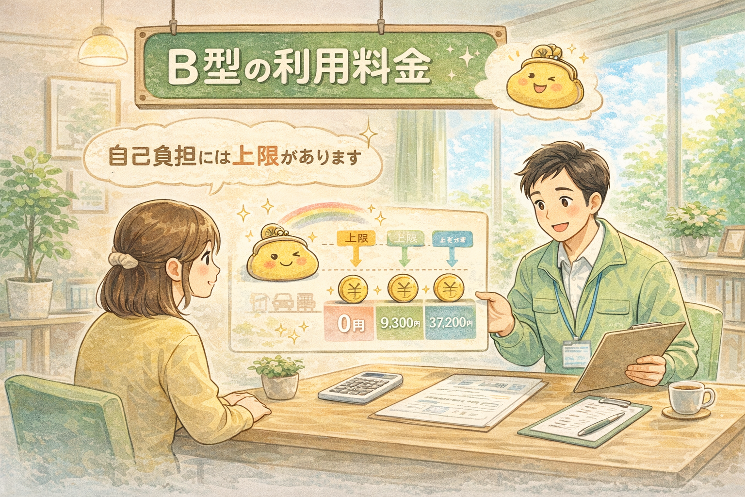 就労継続支援B型の費用と自己負担のイラスト